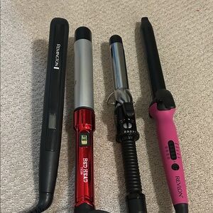 3 curling irons+ straightner bundle
